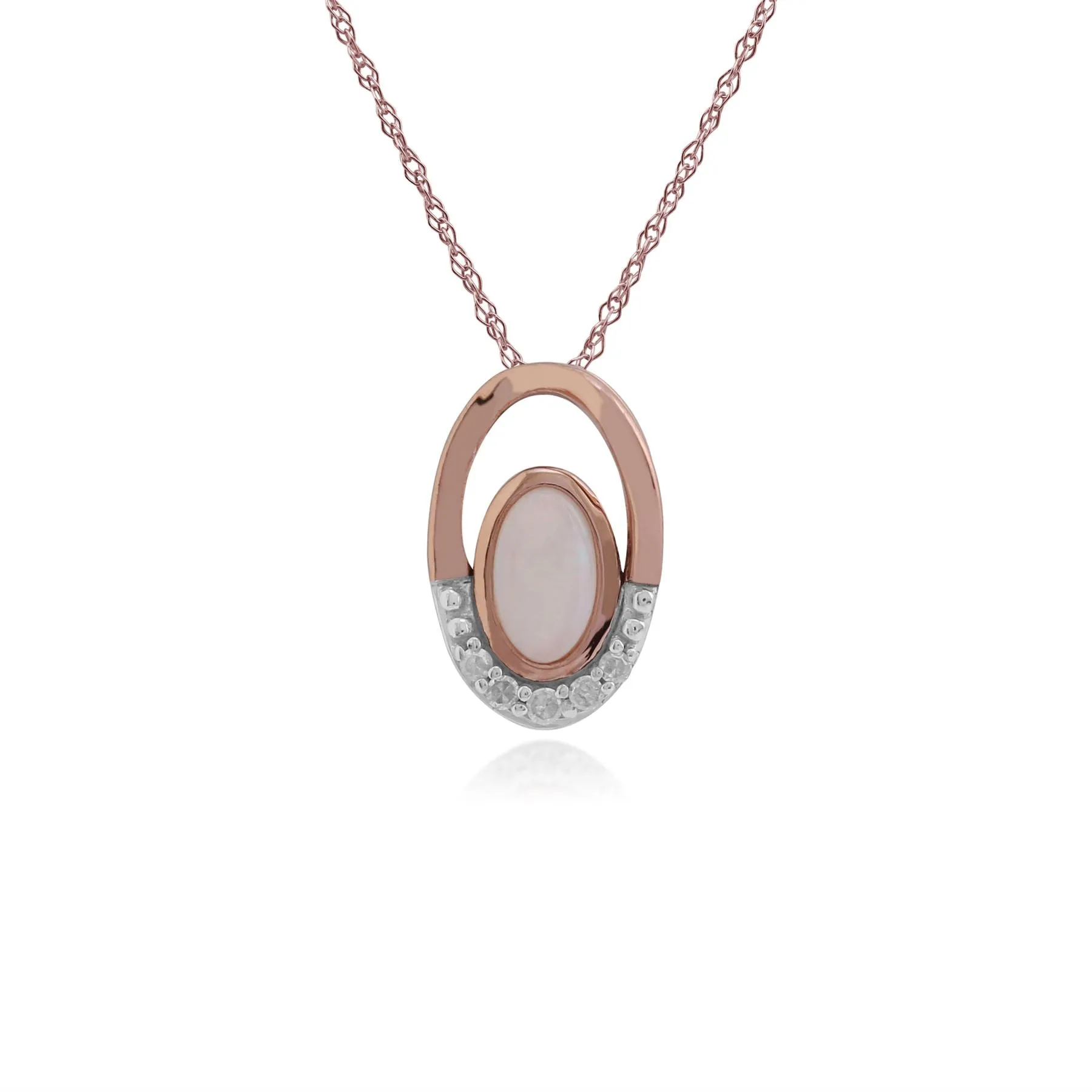 Opal Halskette, 9 Karat Rosegold 0.15ct Opal & Diamant Anhänger an 45cm Kette