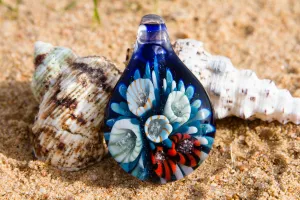 Pacific Coral Reef Glass Pendant with Infused Cremation Ash