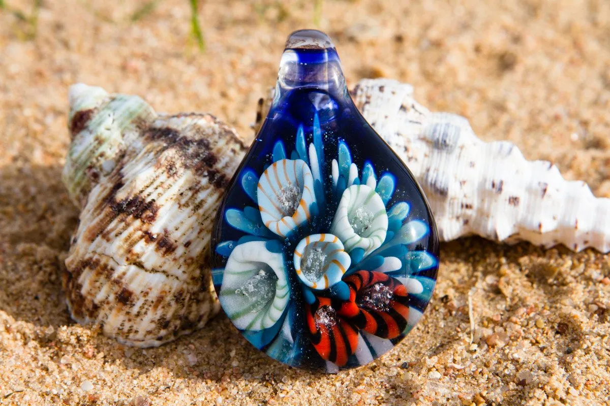 Pacific Coral Reef Glass Pendant with Infused Cremation Ash