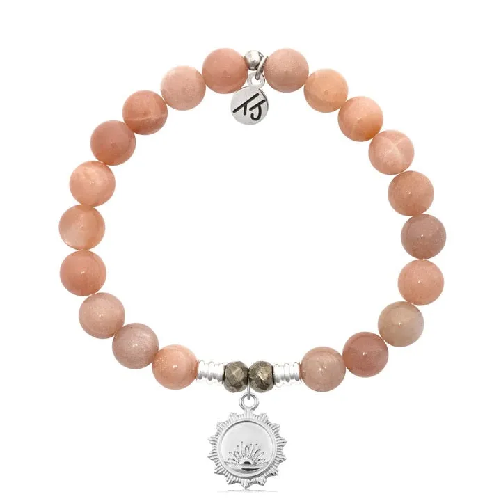 Peach Moonstone Stone Bracelet with Sunsets Silver Charm