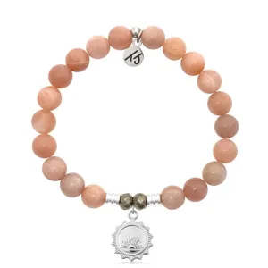 Peach Moonstone Stone Bracelet with Sunsets Silver Charm