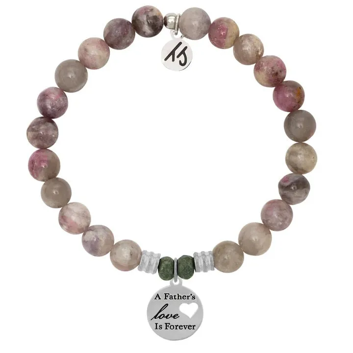 Pink Tourmaline Gemstone Bracelet with Fathers Love Sterling Silver Charm