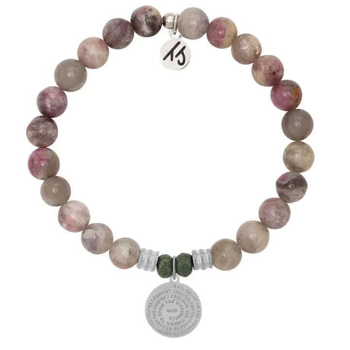 Pink Tourmaline Stone Bracelet with Serenity Prayer Sterling Silver Charm