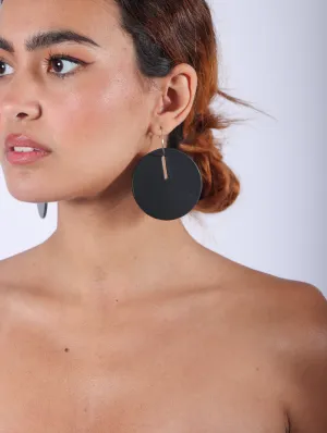 Polka Dot L Hoop Earrings in Black by Aumorfia