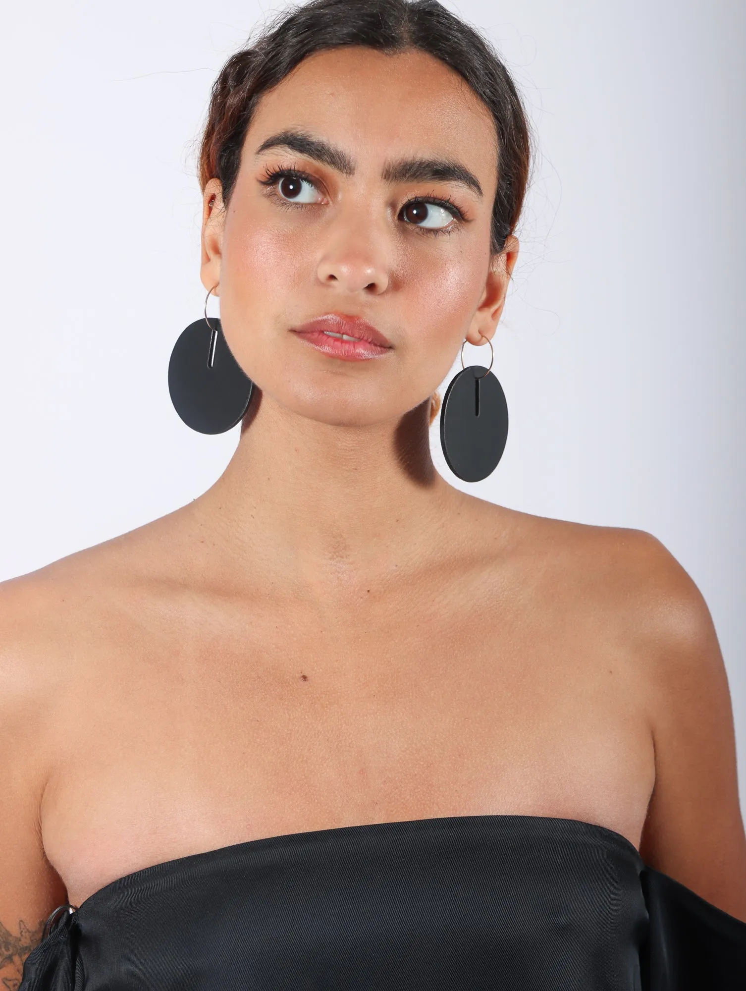 Polka Dot L Hoop Earrings in Black by Aumorfia