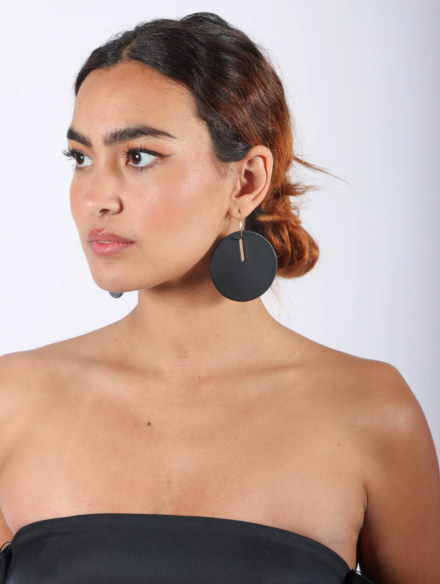 Polka Dot L Hoop Earrings in Black by Aumorfia