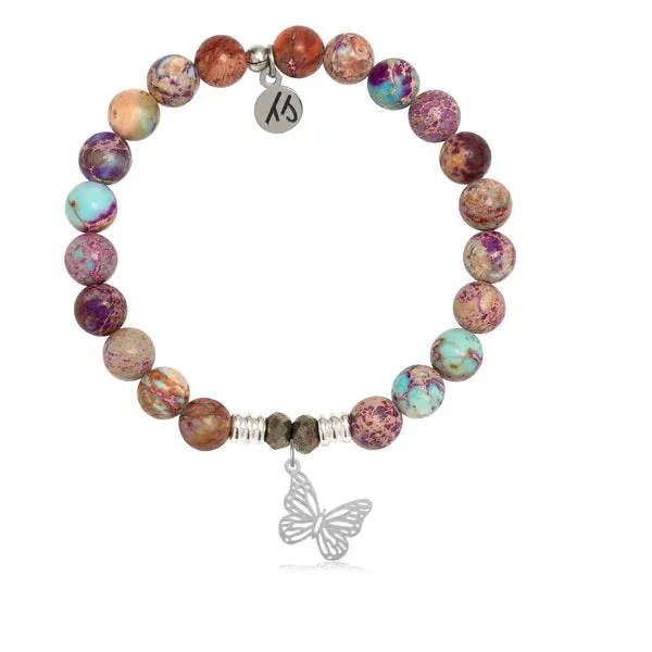 Purple Jasper Stone Bracelet with Butterfly Sterling Silver Charm