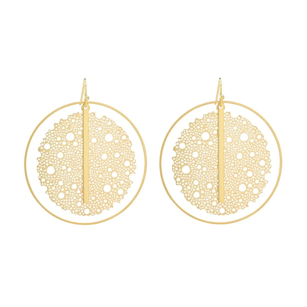 "L'Or" Gold Mesh and Vertical Bar Drop Hoop Earrings