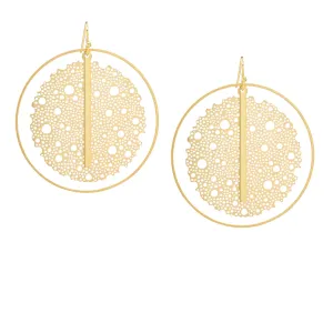 "L'Or" Gold Mesh and Vertical Bar Drop Hoop Earrings