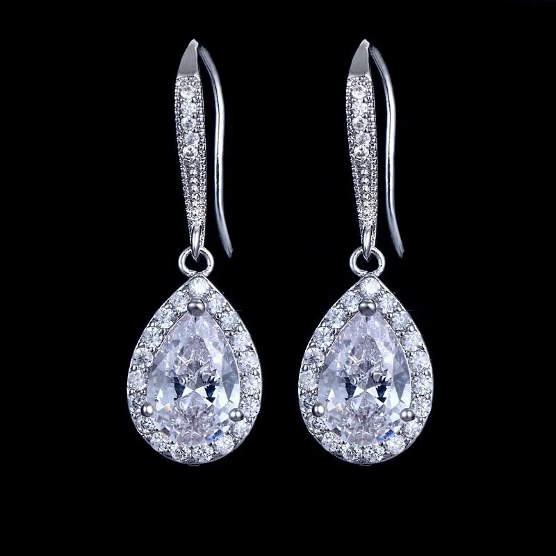 "Stacia" - Cubic Zirconia Bridal Drop Earrings - Available in Silver and Rose Gold