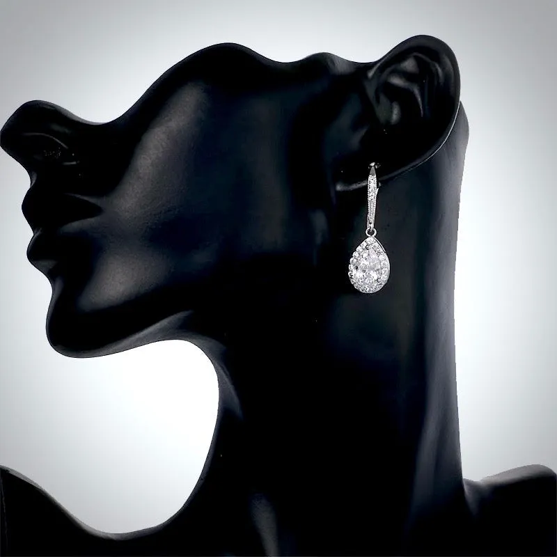 "Stacia" - Cubic Zirconia Bridal Drop Earrings - Available in Silver and Rose Gold