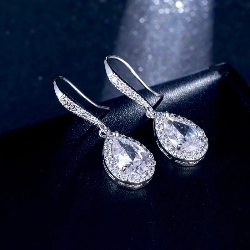 "Stacia" - Cubic Zirconia Bridal Drop Earrings - Available in Silver and Rose Gold