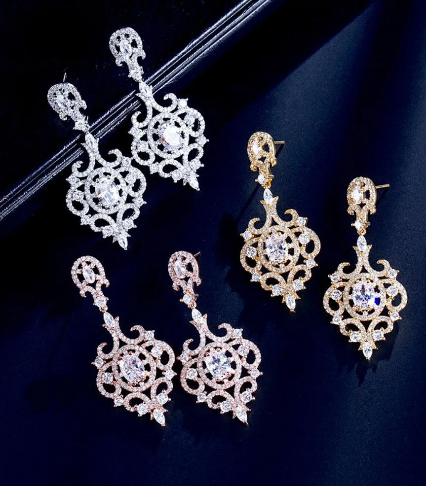 "Tiffany" - Cubic Zirconia Bridal Earrings - Available in Rose Gold, Silver and Yellow Gold