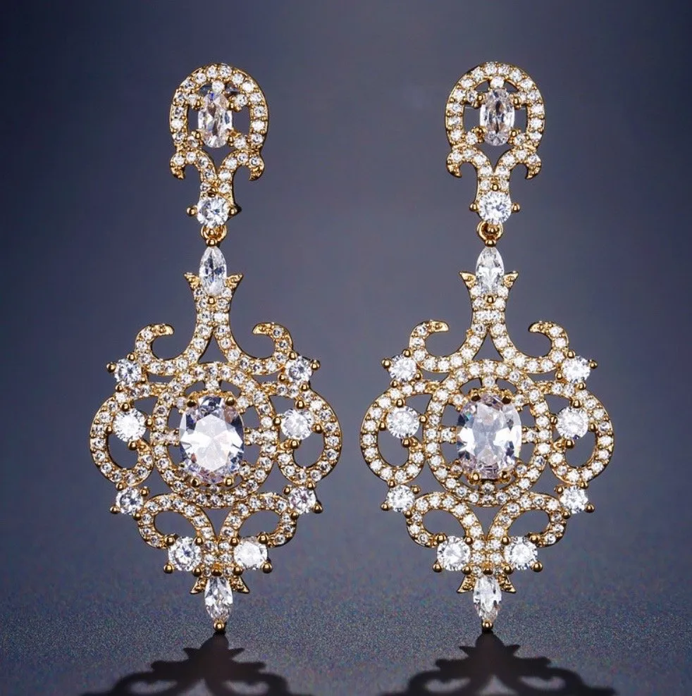 "Tiffany" - Cubic Zirconia Bridal Earrings - Available in Rose Gold, Silver and Yellow Gold