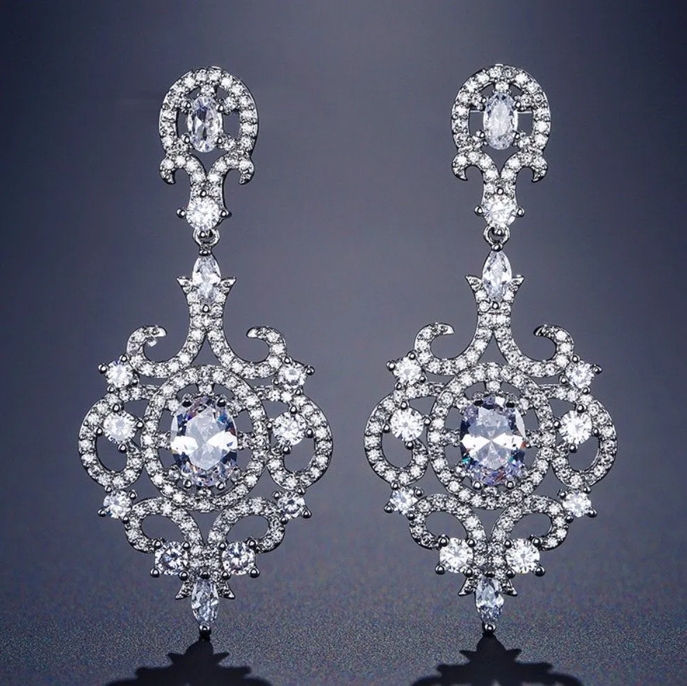 "Tiffany" - Cubic Zirconia Bridal Earrings - Available in Rose Gold, Silver and Yellow Gold