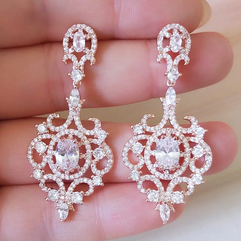 "Tiffany" - Cubic Zirconia Bridal Earrings - Available in Rose Gold, Silver and Yellow Gold