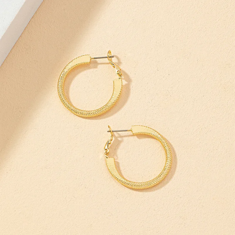 Retro Metal Circle Earrings with Personalized Texture - Vienna Verve Collection