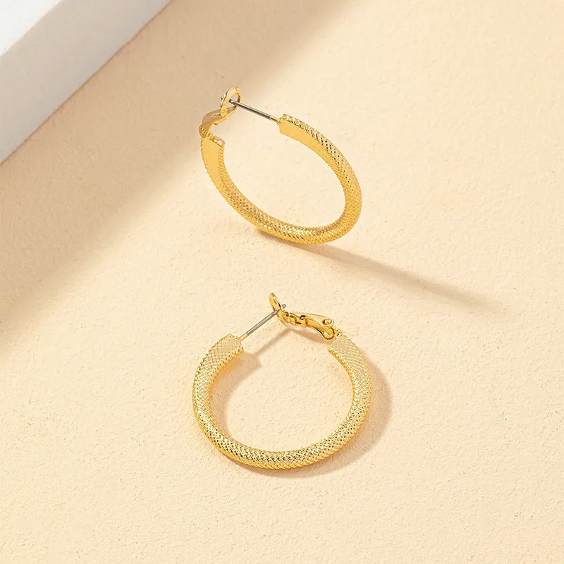 Retro Metal Circle Earrings with Personalized Texture - Vienna Verve Collection