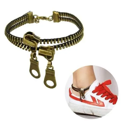 Retro Simple Funny Double-deck Zipper Anklet