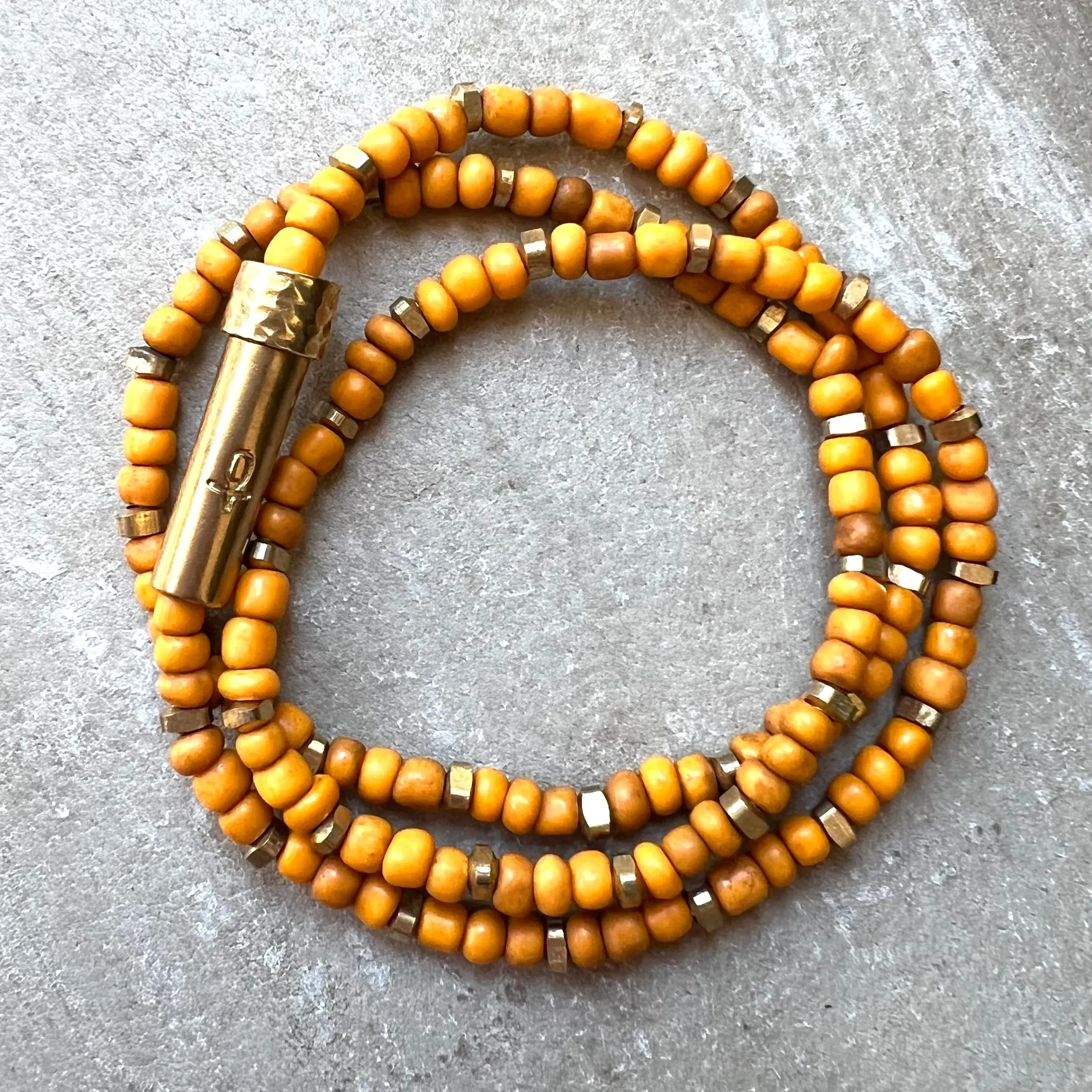 Rustic Orange Shine Wrap Bracelet / Wish Necklace