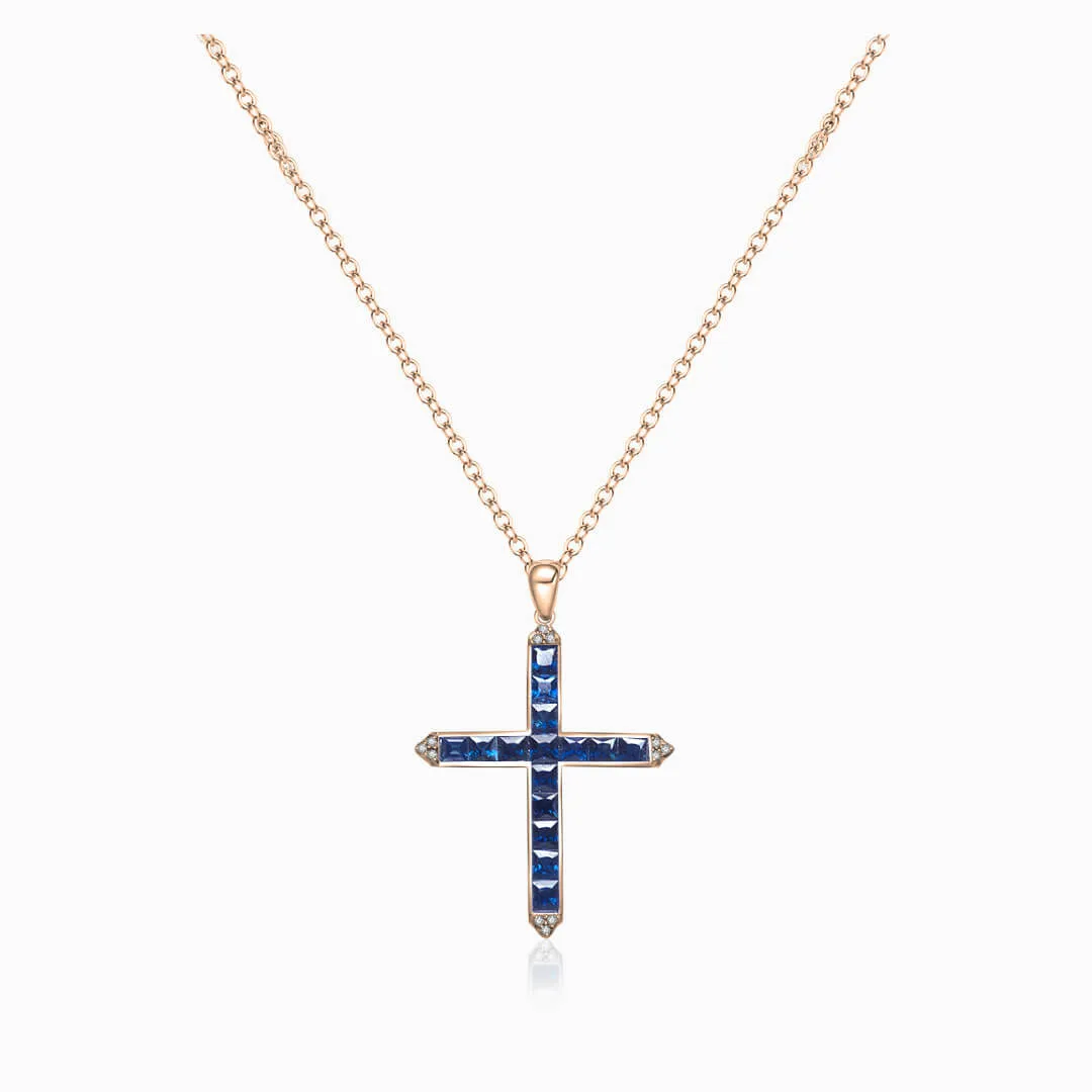 Sapphire Sanctity 18K Gold Cross Pendant