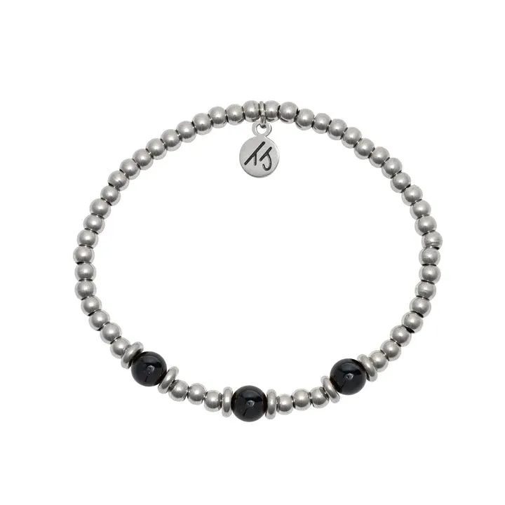 Silver Affirmations Collection- You Are Strong Onyx Bracelet