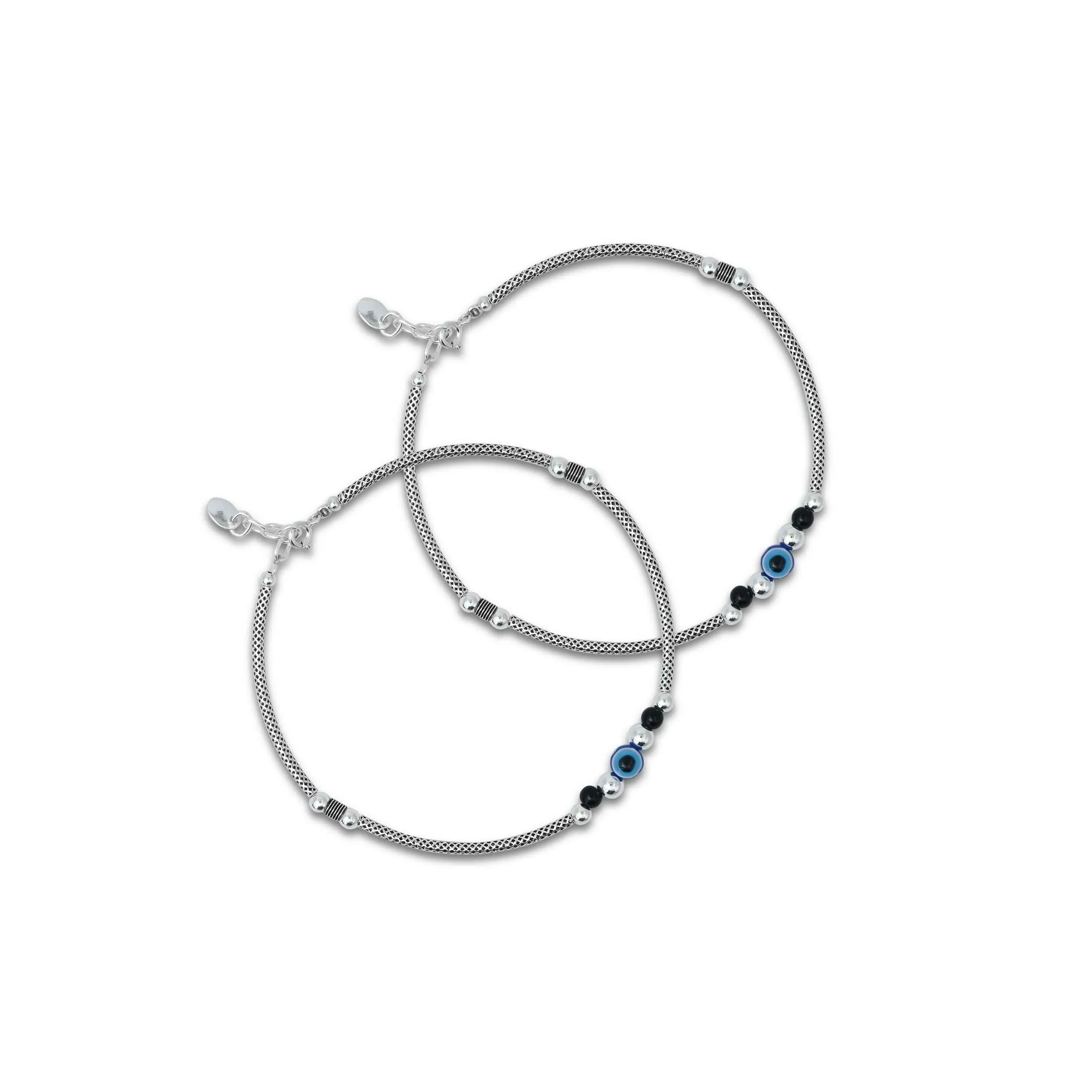 Silver Black and Silver Bead with Spring Design Anklet for Girls