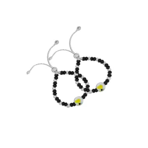 Silver Center Duck with Black and Silver Beads Anklet