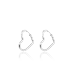 Silver coloured hoop earrings with a heart shape