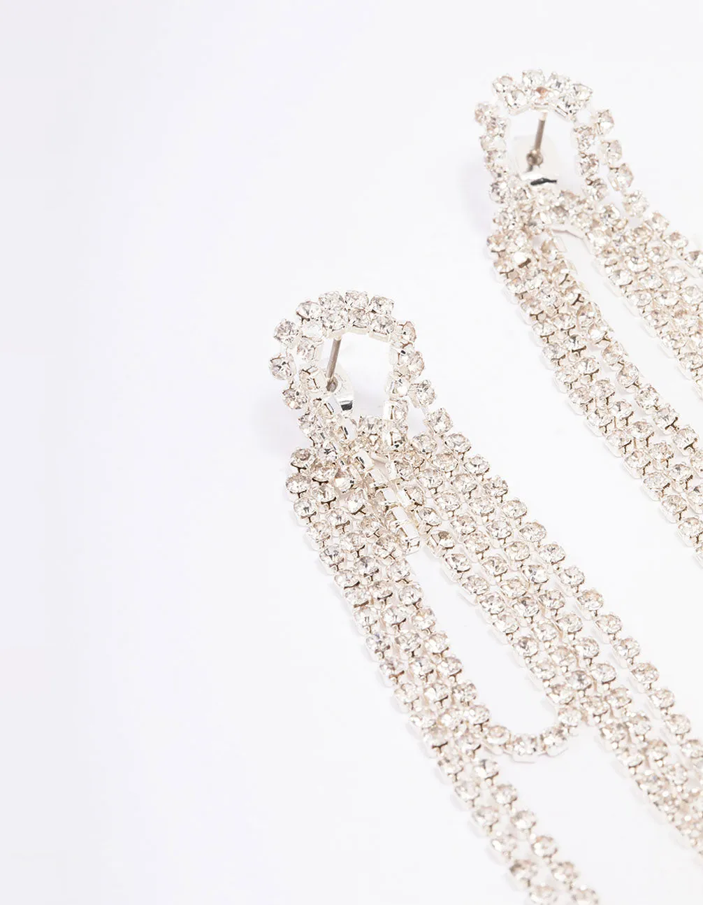 Silver Long Statement Diamante Drop Earrings