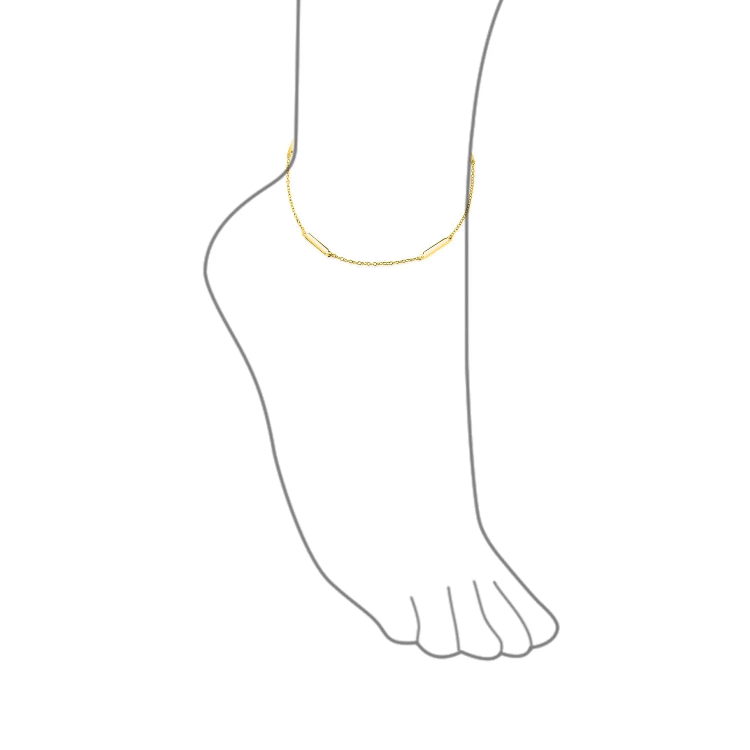 Simple 14K Gold Plated Silver Flat Bar Link Anklet Ankle Bracelet 9-10 Inch