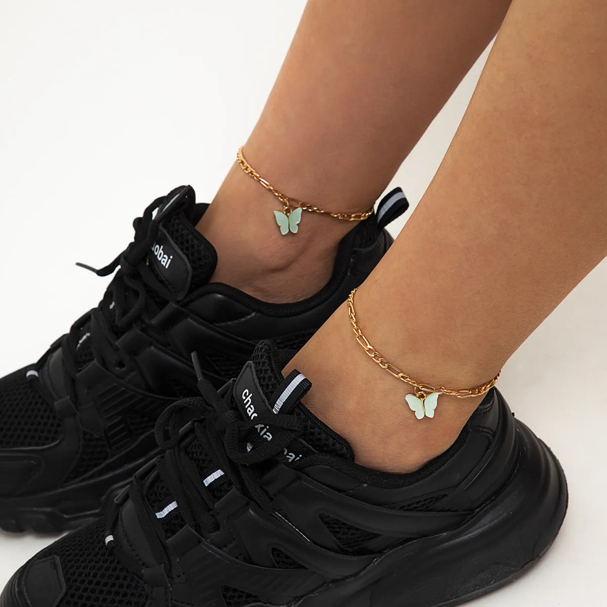 Simple Color Acrylic Butterfly Tassel Anklet European And