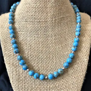 Sky Blue Mosaic Shell and Czech Beaded Necklace