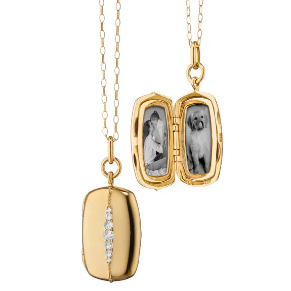 Slim Rectangle "Kate" Locket Necklace with Diamonds