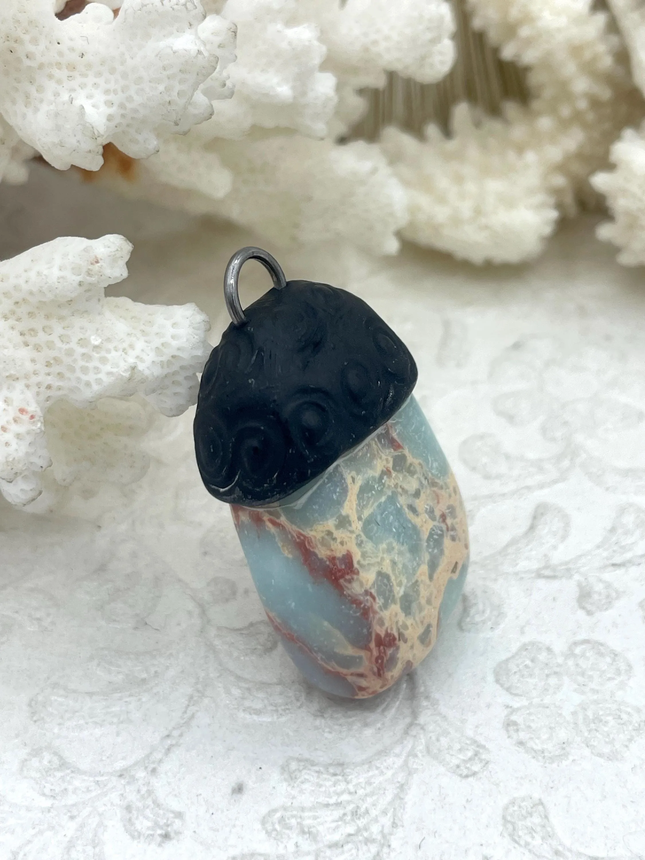 Soldered Natural Stone Pendants, Rectangle Stone Pendants with Matte Black ,variety of patterns, All Unique Natural Stones, Fast Ship.