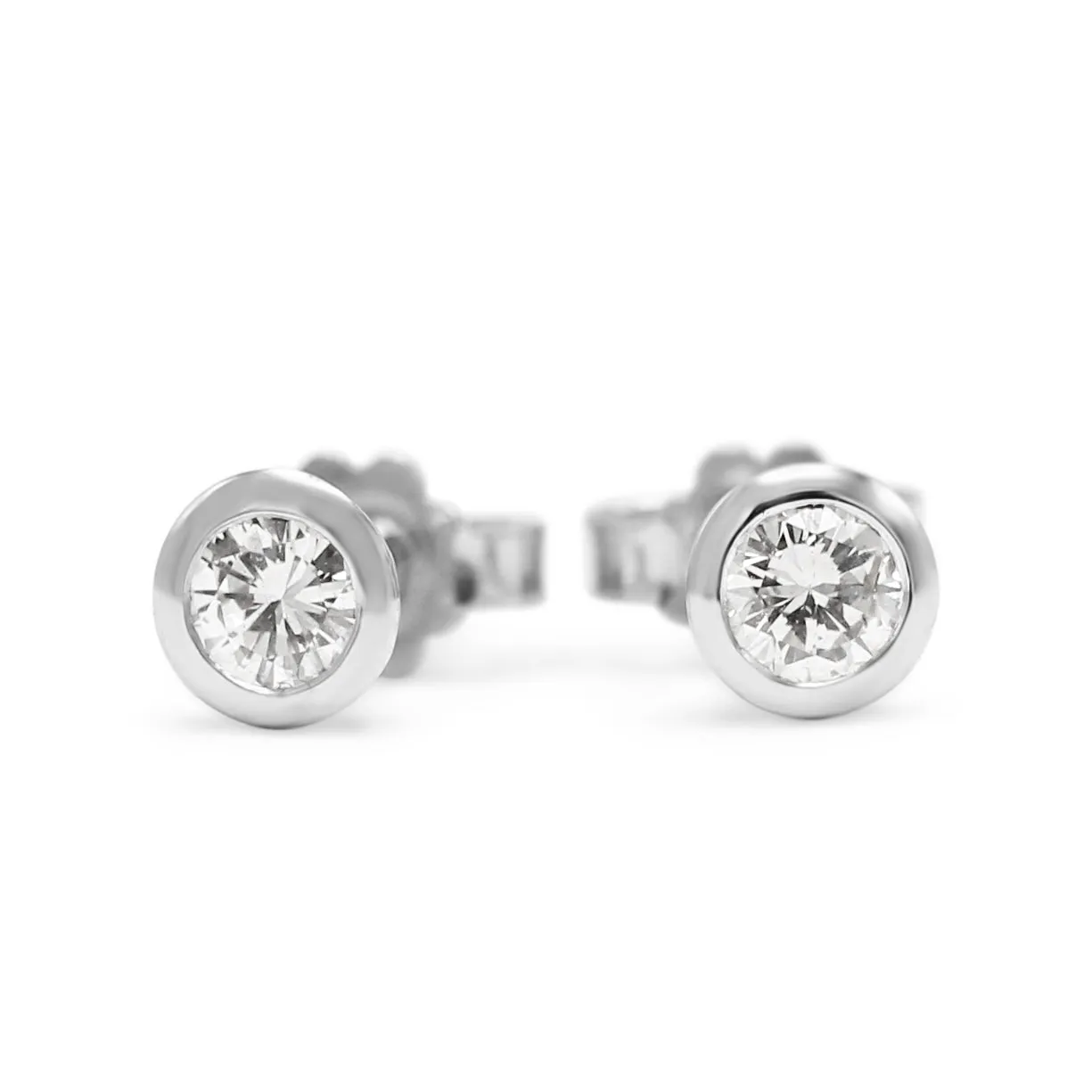 Solitaire Diamond Stud Earrings - 18ct White Gold