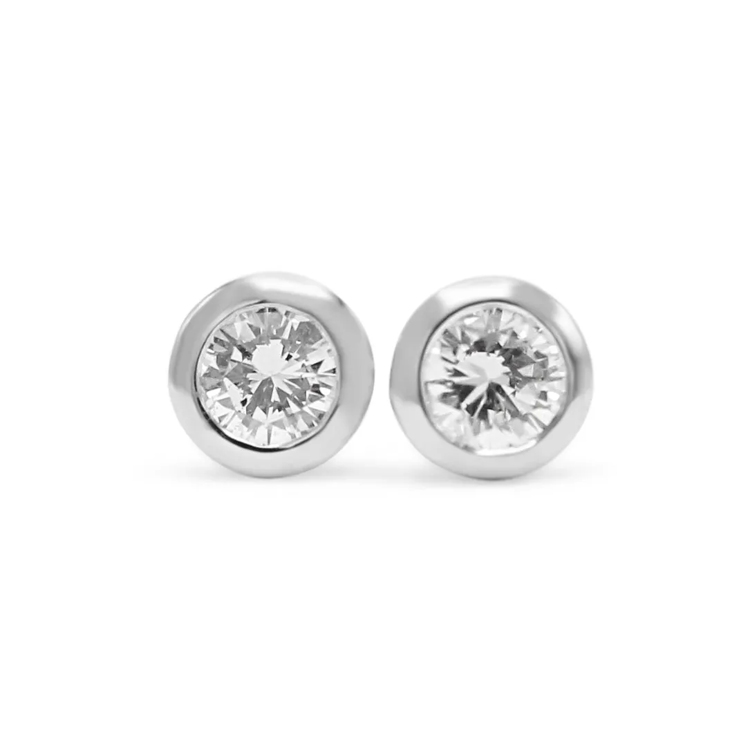 Solitaire Diamond Stud Earrings - 18ct White Gold