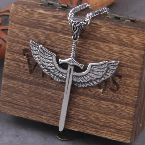 Stainless Steel Angel Wings Pendant Viking Necklace