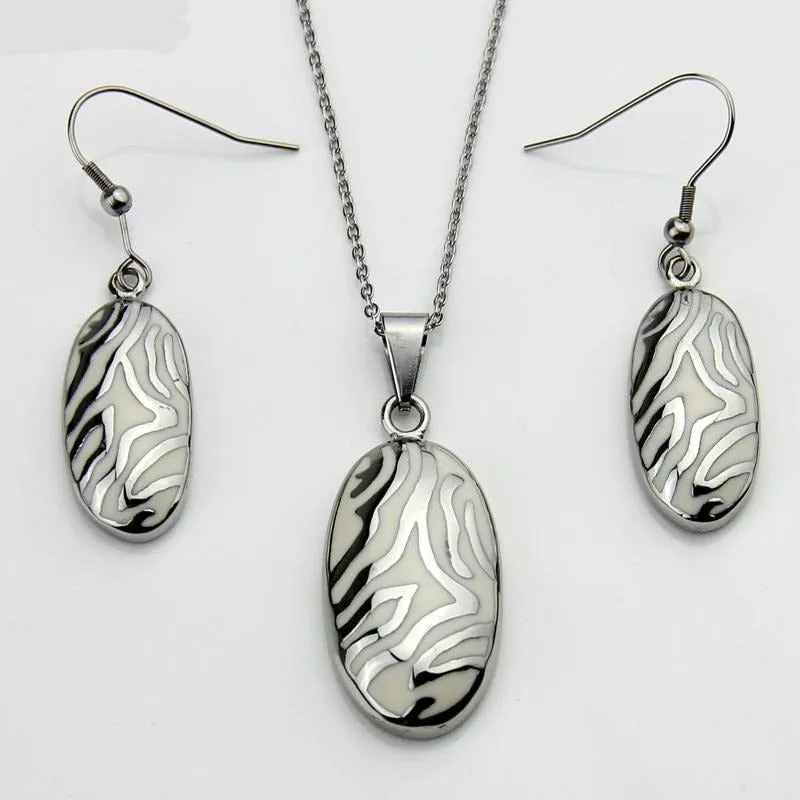 Stainless Steel Jewelry Pink Zebra Stripes Resin Jewelry Set for Women in Silver Color