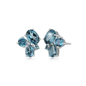 Sterling Silver Blue Topaz Cluster Stud Earrings by Samuel B.