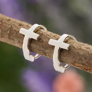 Sterling Silver Cross Huggies