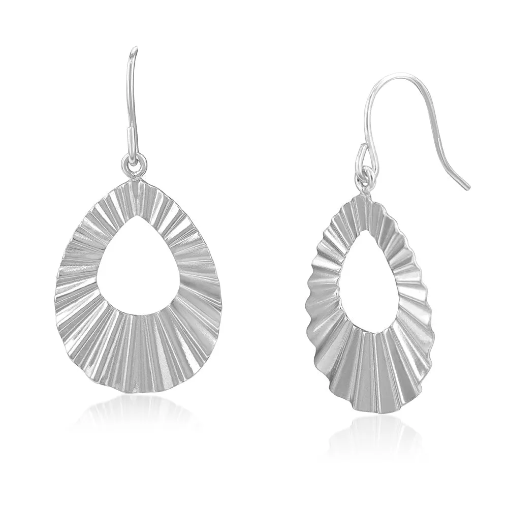 Sterling Silver Patterned Open Tear Drop Earrings