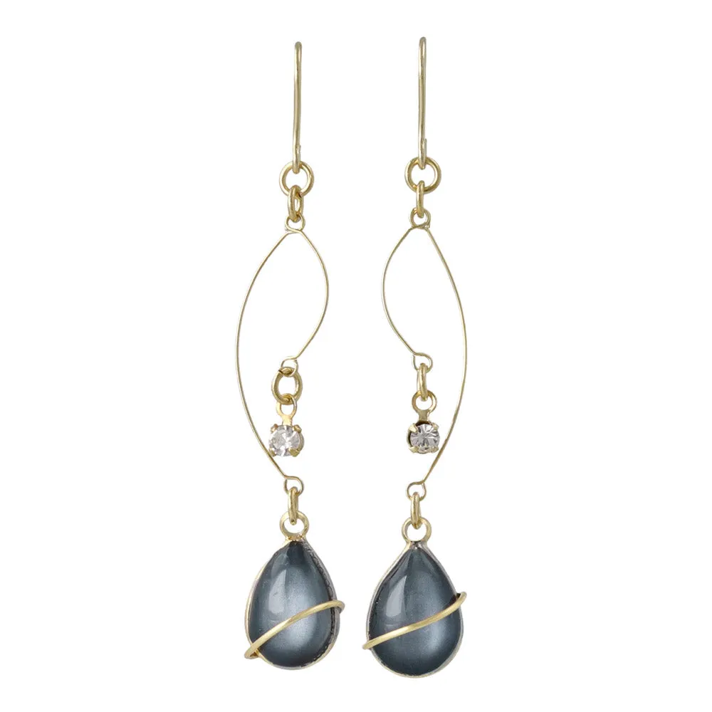 Stone and Teardrop Hook Earrings