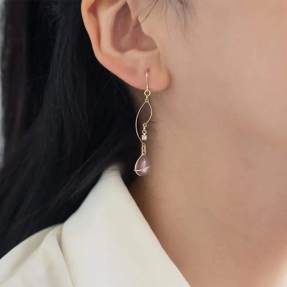 Stone and Teardrop Hook Earrings