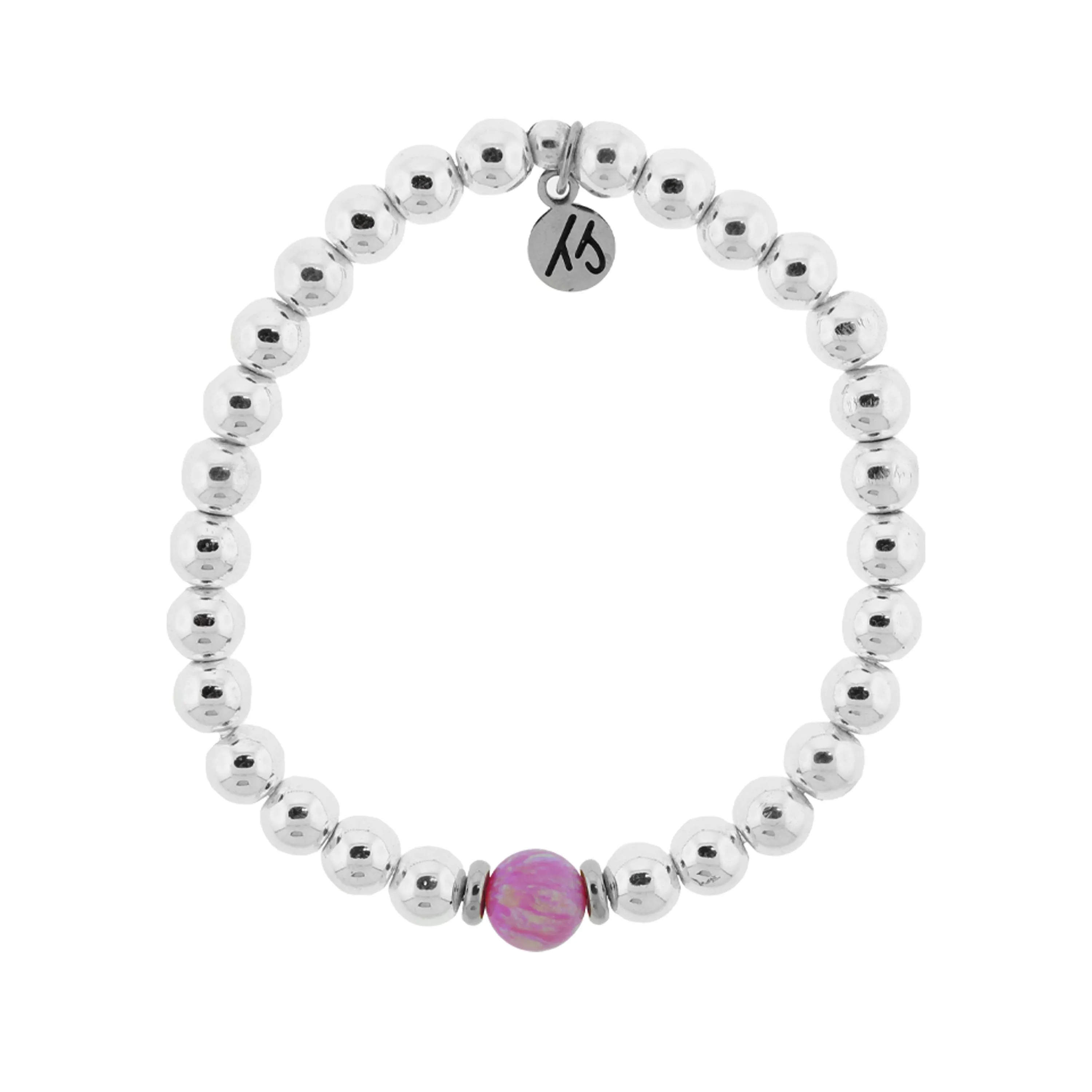 The Cape Bracelet - Silver Steel with Pink Opal Ball