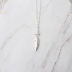 Tiny Feather Necklace - Brushed Sterling Silver