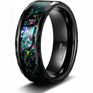 Tungsten Wedding Band with Multi-Colors Opal Inlay