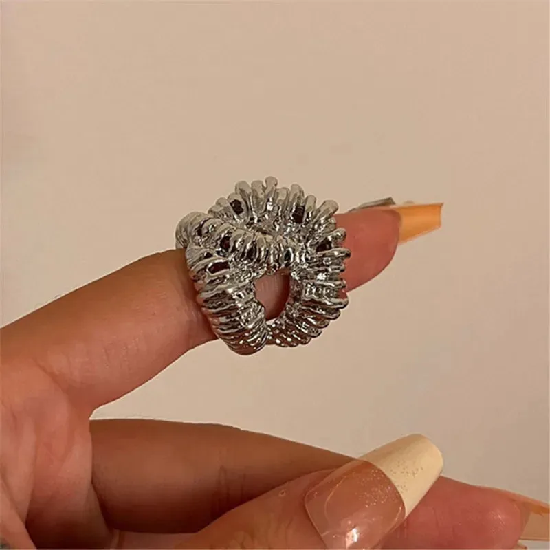 VAIGE Geometric Irregular Metal Textured Lava Cocktail Ring - Fashionable Zinc Alloy Jewelry for Parties and Events