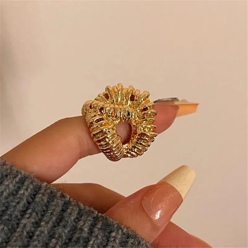 VAIGE Geometric Irregular Metal Textured Lava Cocktail Ring - Fashionable Zinc Alloy Jewelry for Parties and Events