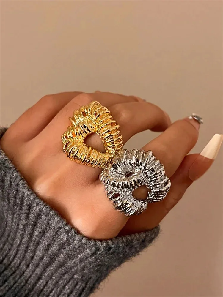 VAIGE Geometric Irregular Metal Textured Lava Cocktail Ring - Fashionable Zinc Alloy Jewelry for Parties and Events